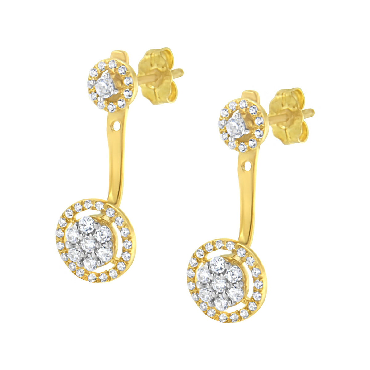 14K Yellow Gold Plated .925 Sterling Silver 5/8 Cttw Diamond Removable Stud and Dangle Earrings (I-J Color, I2-I3) Otarealm