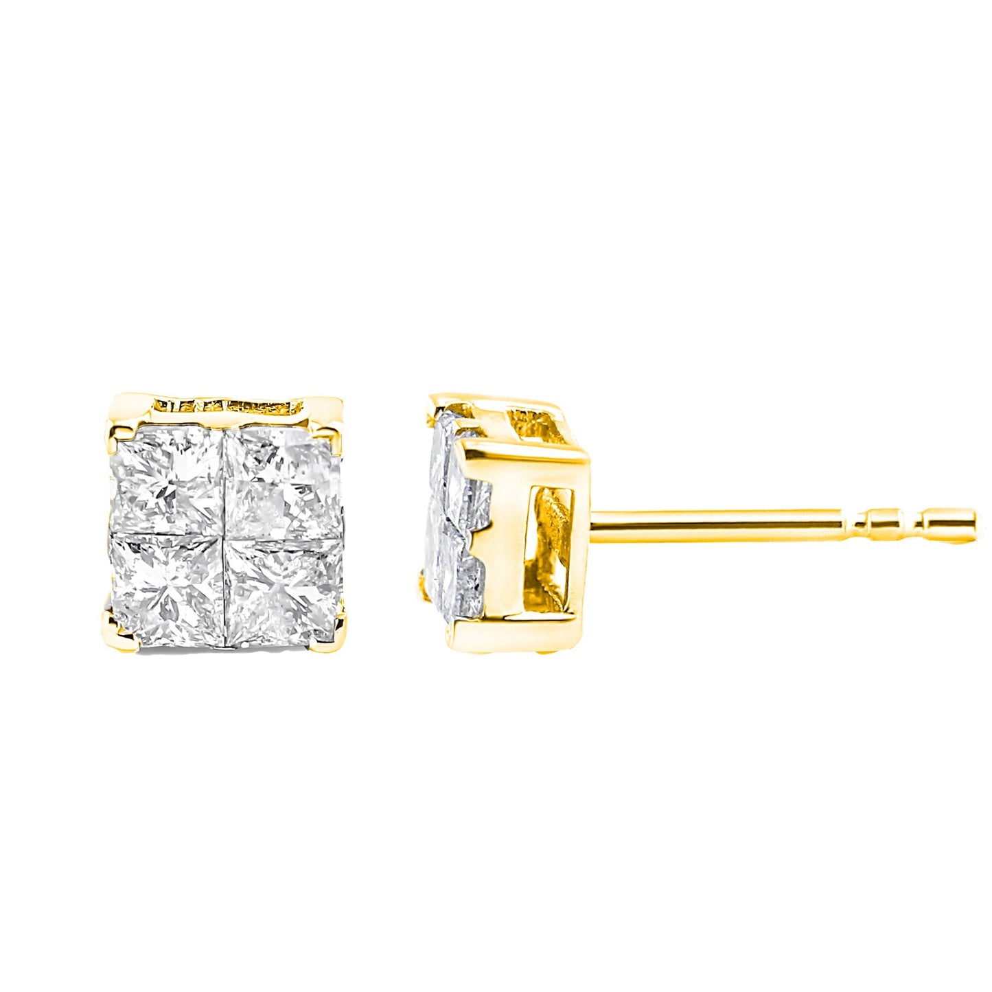 10K Yellow Gold Plated .925 Sterling Silver 1.0 Cttw Princess-Cut Diamond Composite Multi Stone Stud Earrings (J-K Color, SI2-I1 Clarity) Otarealm