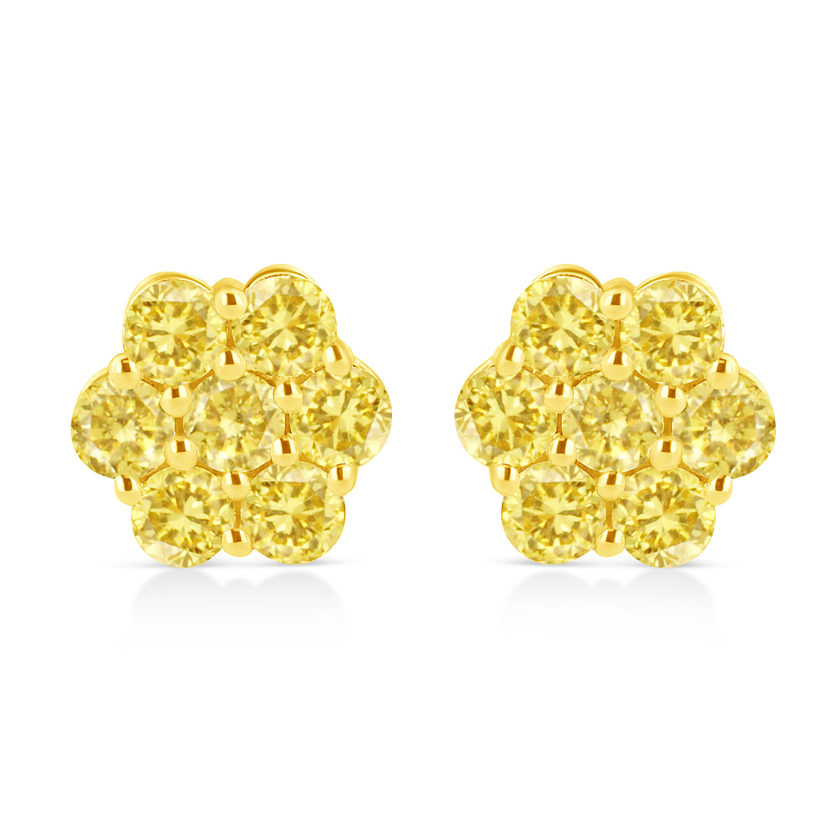 .925 Sterling Silver 1/4 Cttw Treated Yellow Diamond Floral Stud Earrings (Yellow Color, I1-I2 Clarity) Otarealm