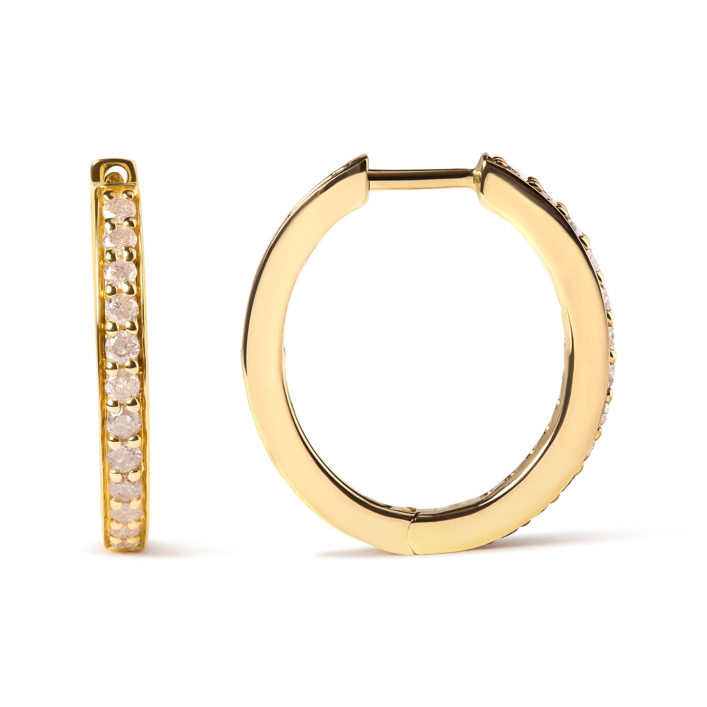 10K Yellow Gold 1/2 Cttw Round-Cut Diamond Hoop Earrings (I-J Color, I2-I3 Clarity) Otarealm