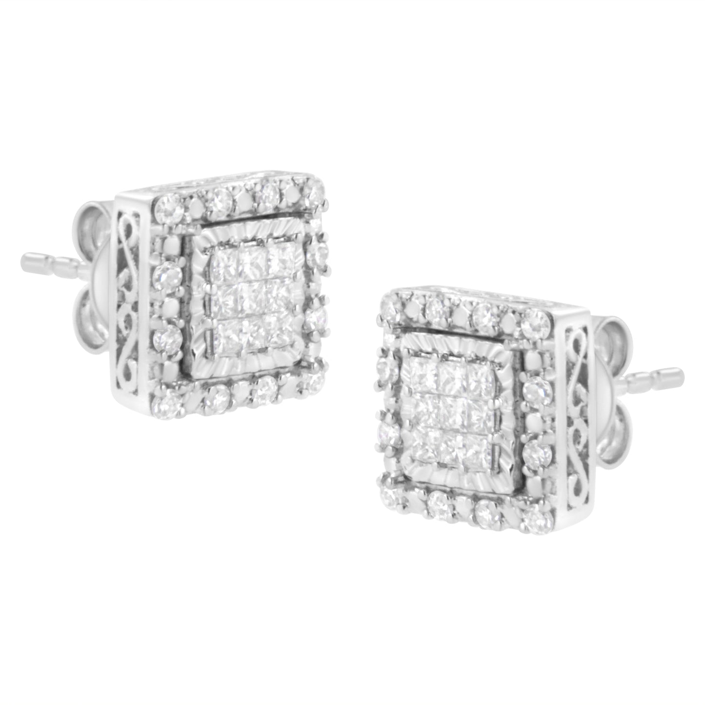 10K White Gold 1/2 cttw Invisible Set Princess-Cut Diamond Square Stud Earring (I-J Color, I1-I2 Clarity) Otarealm