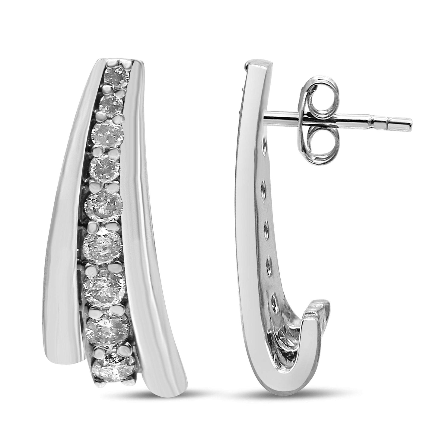 .925 Sterling Silver 1 Cttw Round Diamond Graduated Huggie Earrings (I2-I3 Clarity, I-J Color) Otarealm