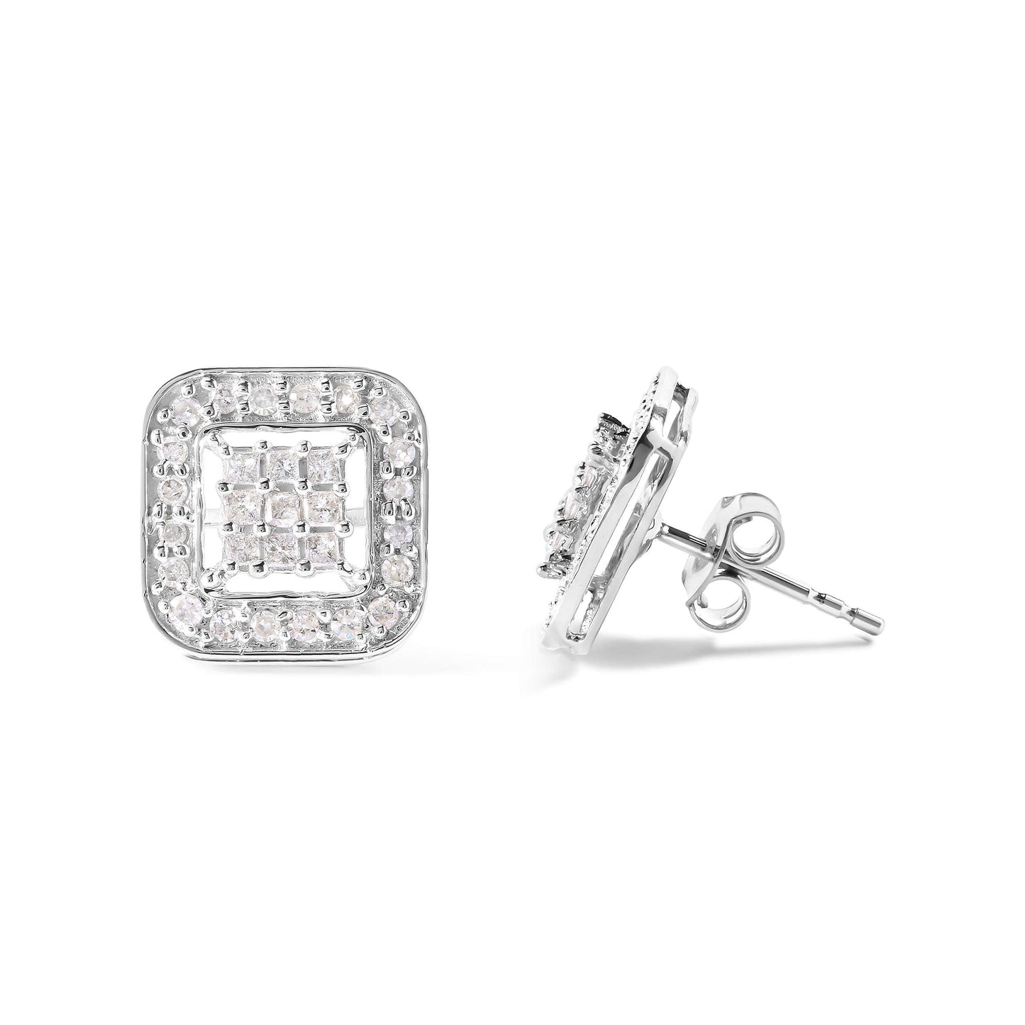 10K White Gold 5/8 Cttw Diamond Square Shaped Composite Stud Earrings (I-J Color, I1-I2 Clarity) Otarealm