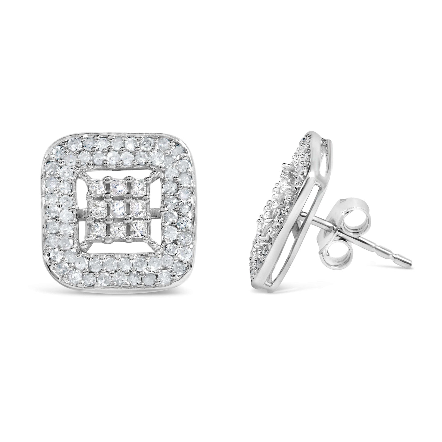 10K White Gold 1.00 Cttw Diamond Composite and Halo Stud Earrings (I-J Color, I1-I2 Clarity) Otarealm
