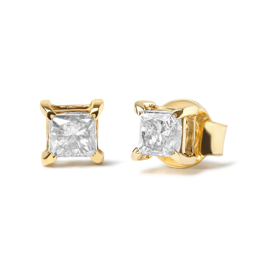 10K Yellow Plated .925 Sterling Silver 5/8 Cttw Princess Cut Diamond Push-Back 4-Prong Classic Stud (J-K Color, I2-I3 Clarity)
