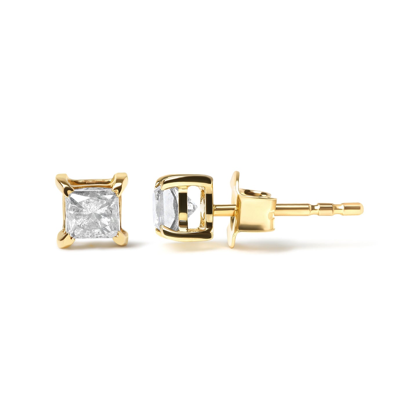 10K Yellow Plated .925 Sterling Silver 5/8 Cttw Princess Cut Diamond Push-Back 4-Prong Classic Stud (J-K Color, I2-I3 Clarity) Otarealm