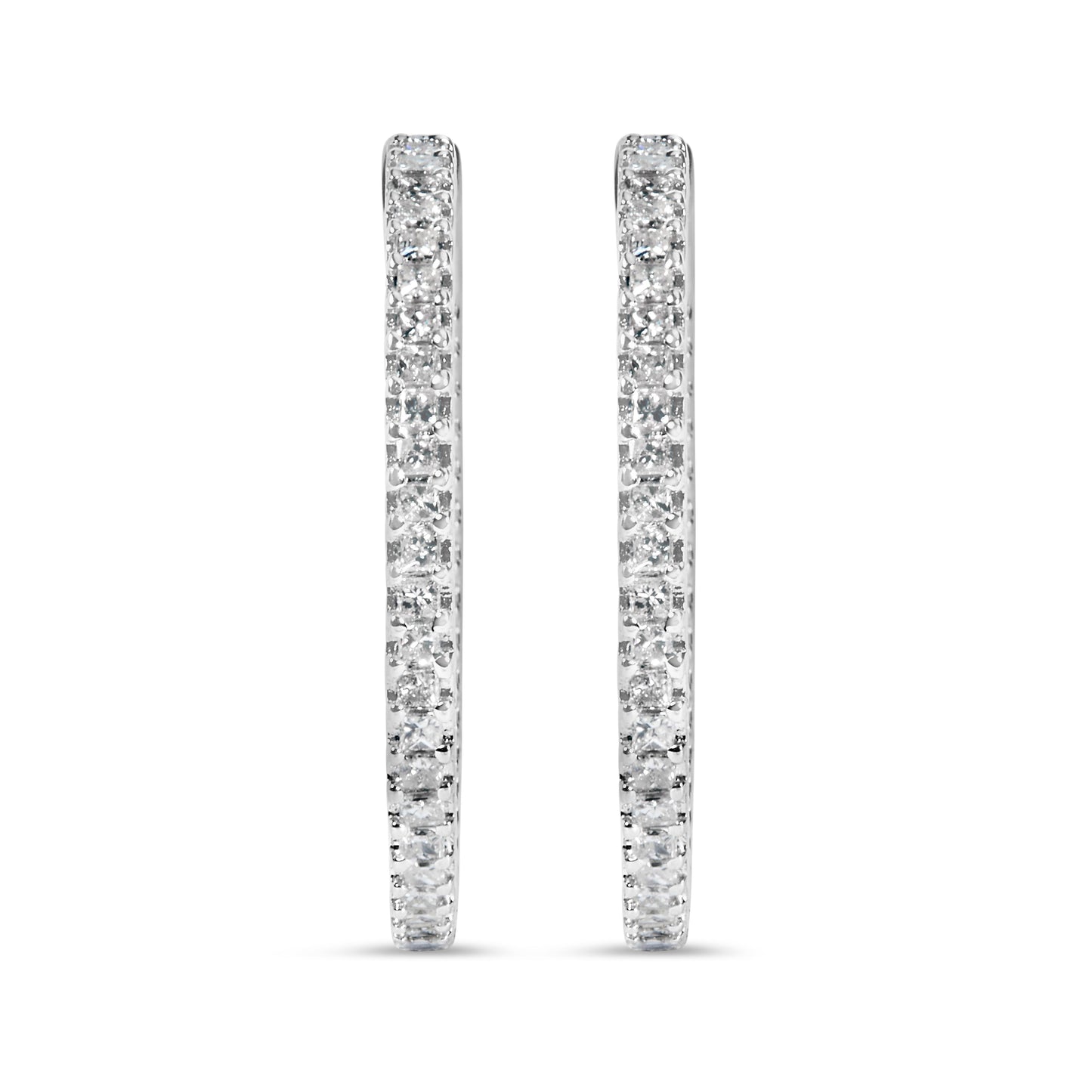 14K White Gold 1.0 Cttw Princess Diamond Inside Out Hoop Earrings (H-I Color, I1-I2 Clarity) - 23 MM Otarealm