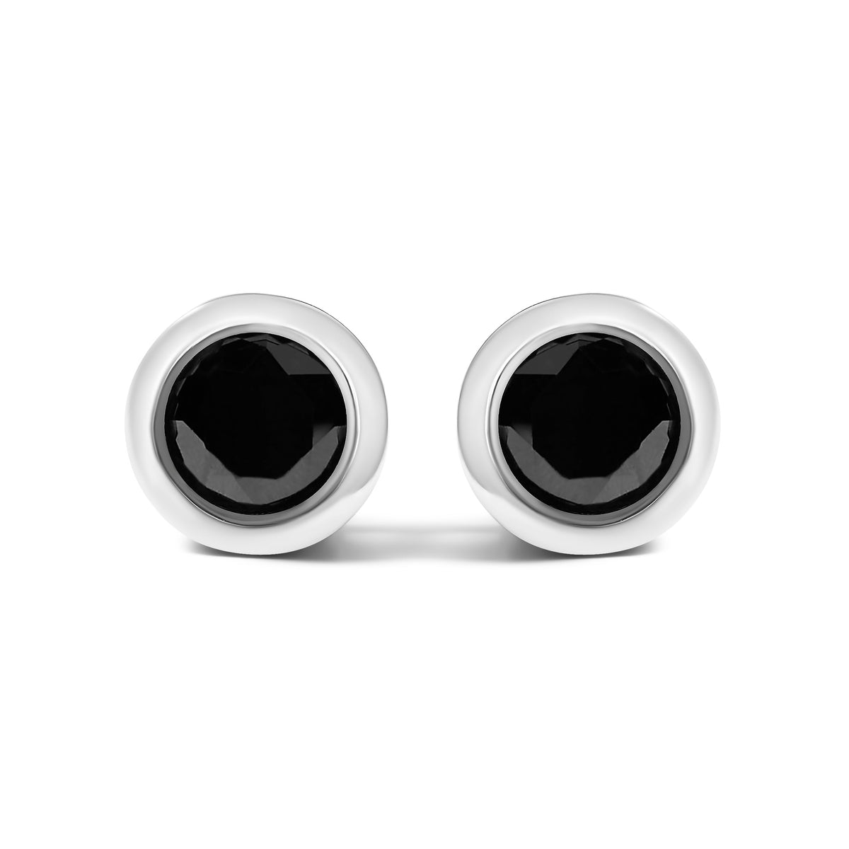 .925 Sterling Silver 4.00 Cttw Round Brilliant-Cut Black Diamond Bezel-Set Stud Earrings with Screw Backs (Fancy Color-Enhanced, I2-I3 Clarity) Otarealm