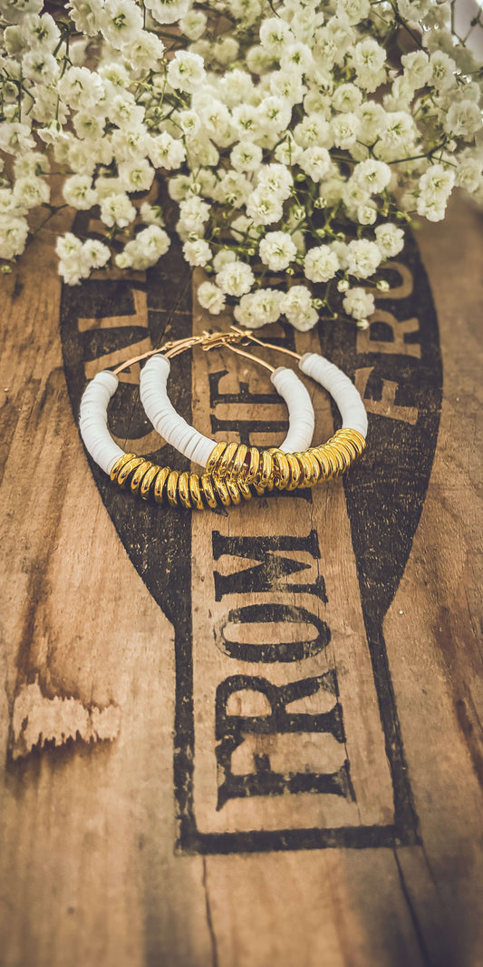 Beautiful White and Gold Clay Hoops Otarealm