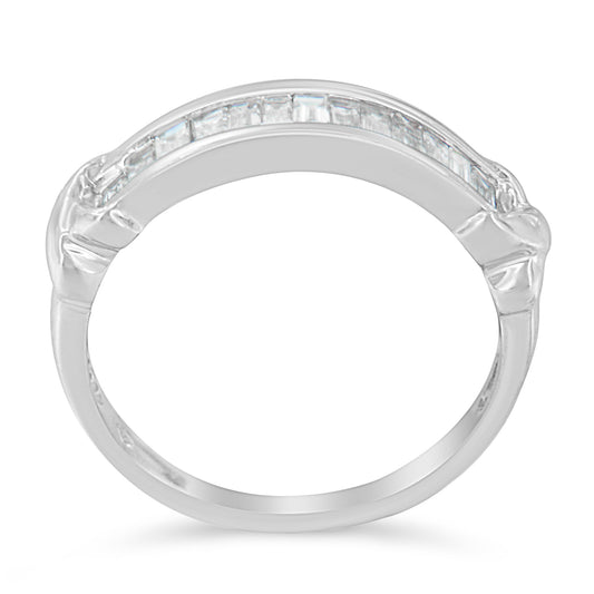 .925 Sterling Silver 1/2 Cttw Baguette Cut Diamond Channel Set X-Station Wedding Ring (H-I Color, I1-I2 Clarity) - Size 6-1/2 Otarealm