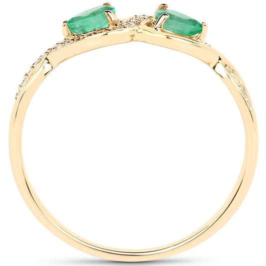 0.35 Carat Genuine Zambian Emerald and White Diamond 14K Yellow Gold Ring