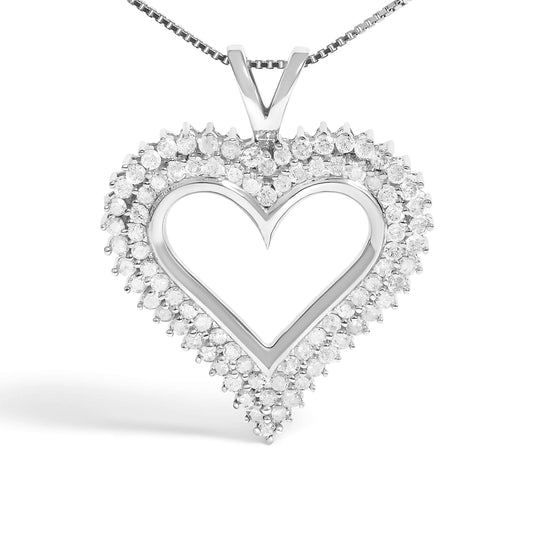 .925 Sterling Silver 1.00 Cttw Diamond Heart 18" Pendant Necklace (I-J Color, I2-I3 Clarity) Otarealm