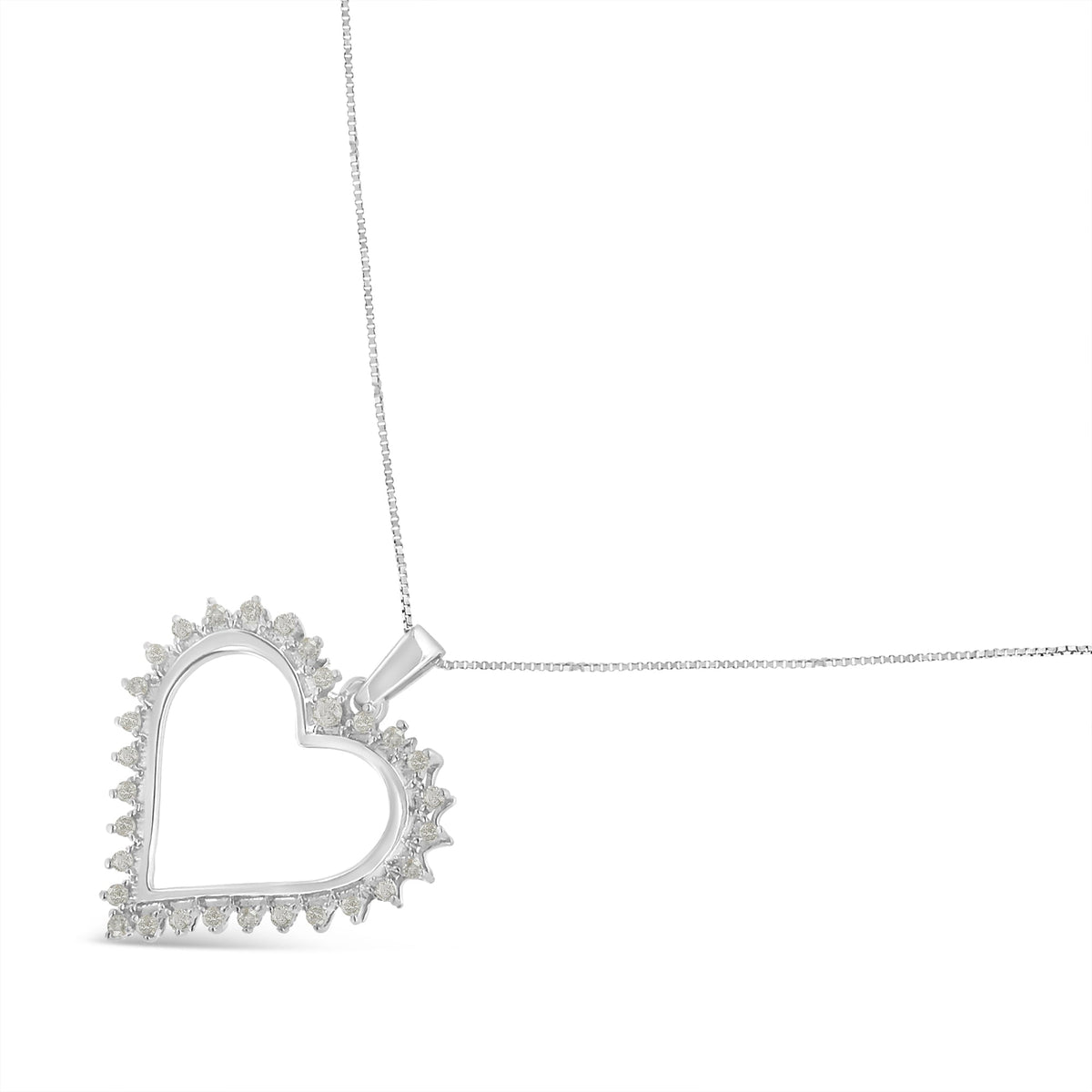 .925 Sterling Silver 1/4 cttw 3-Prong Diamond Open Heart 18" Pendant Necklace (I-J Color, I3 Clarity) Otarealm