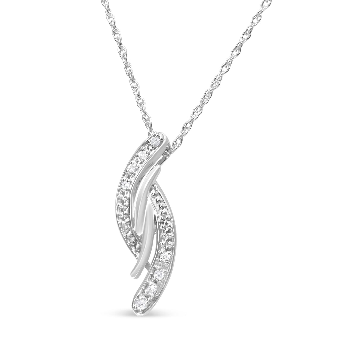 .925 Sterling Silver Diamond Accent Bypass Curve 18" Pendant Necklace (I-J Color, I3 Clarity) Otarealm
