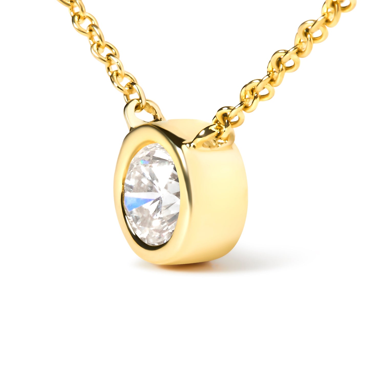 10K Yellow Gold 1/3 Carat Round Brilliant-Cut Diamond Modern Bezel-Set Solitaire 16"-18" Pendant Necklace (H-I Color, SI2-I1 Clarity) Otarealm