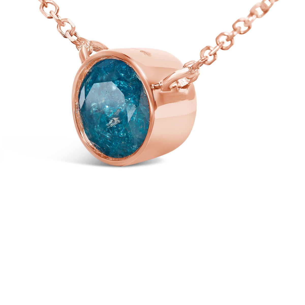 14K Rose Gold 2.0 Cttw Bezel Set Blue Diamond Solitaire Pendant Necklace - 18" Inches Otarealm