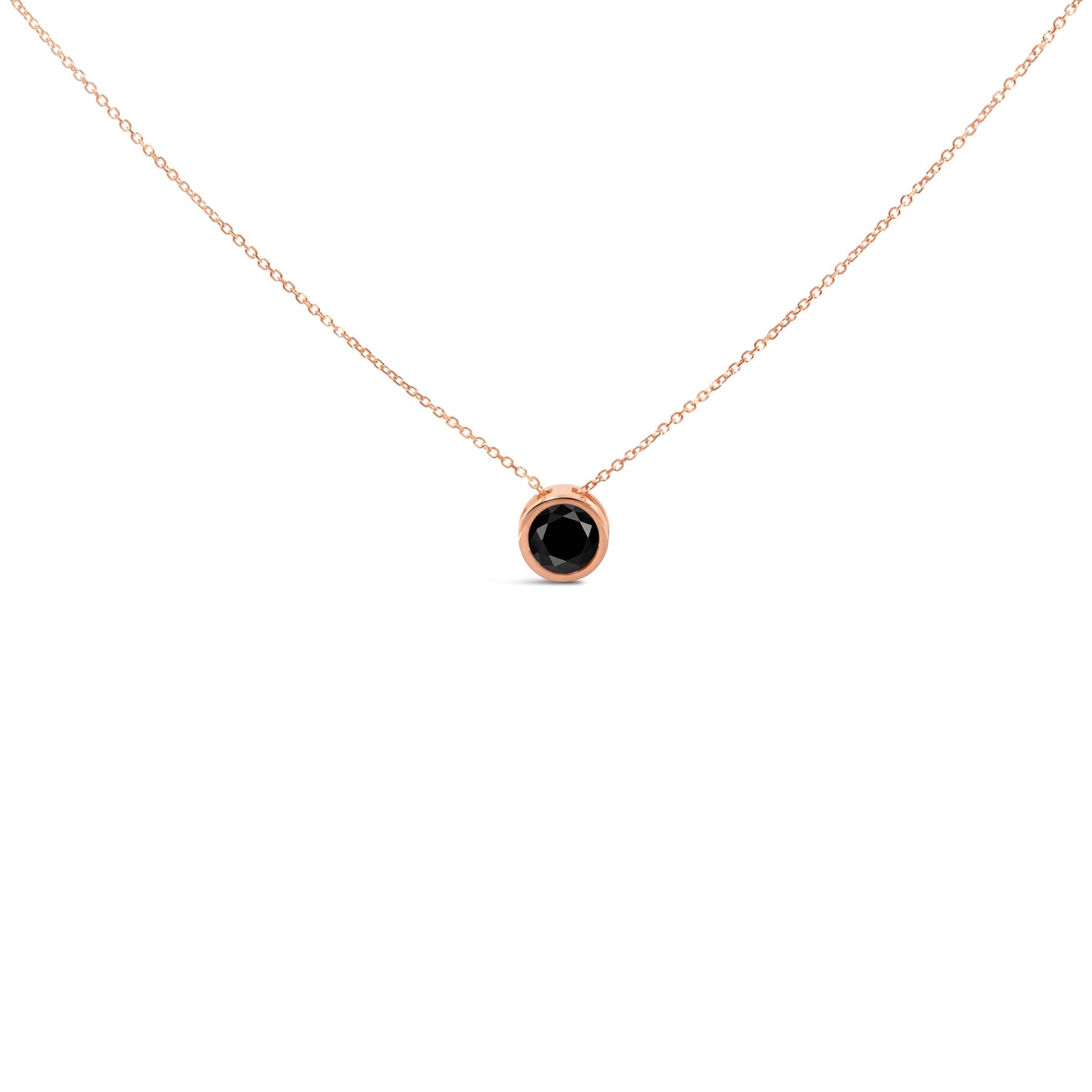 14K Rose Gold 3 1/2 Cttw Bezel-Set Black Round Diamond Solitaire Pendant Necklace (Black Color, I2-I3 Clarity) - 18" Otarealm