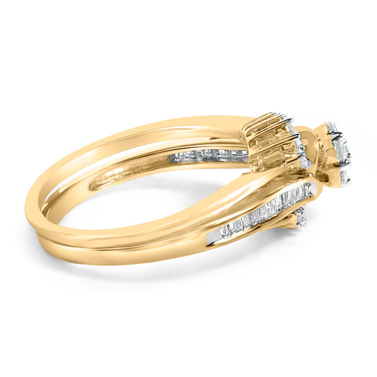 14K Yellow Gold Plated Sterling Silver 1/2 Cttw Diamond Cluster Spiral Bridal Set Otarealm