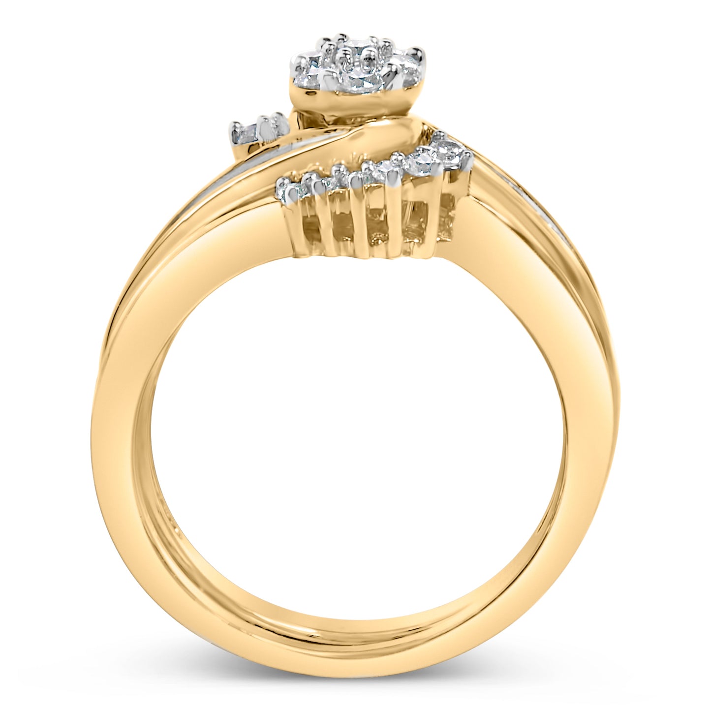14K Yellow Gold Plated Sterling Silver 1/2 Cttw Diamond Cluster Spiral Bridal Set Otarealm