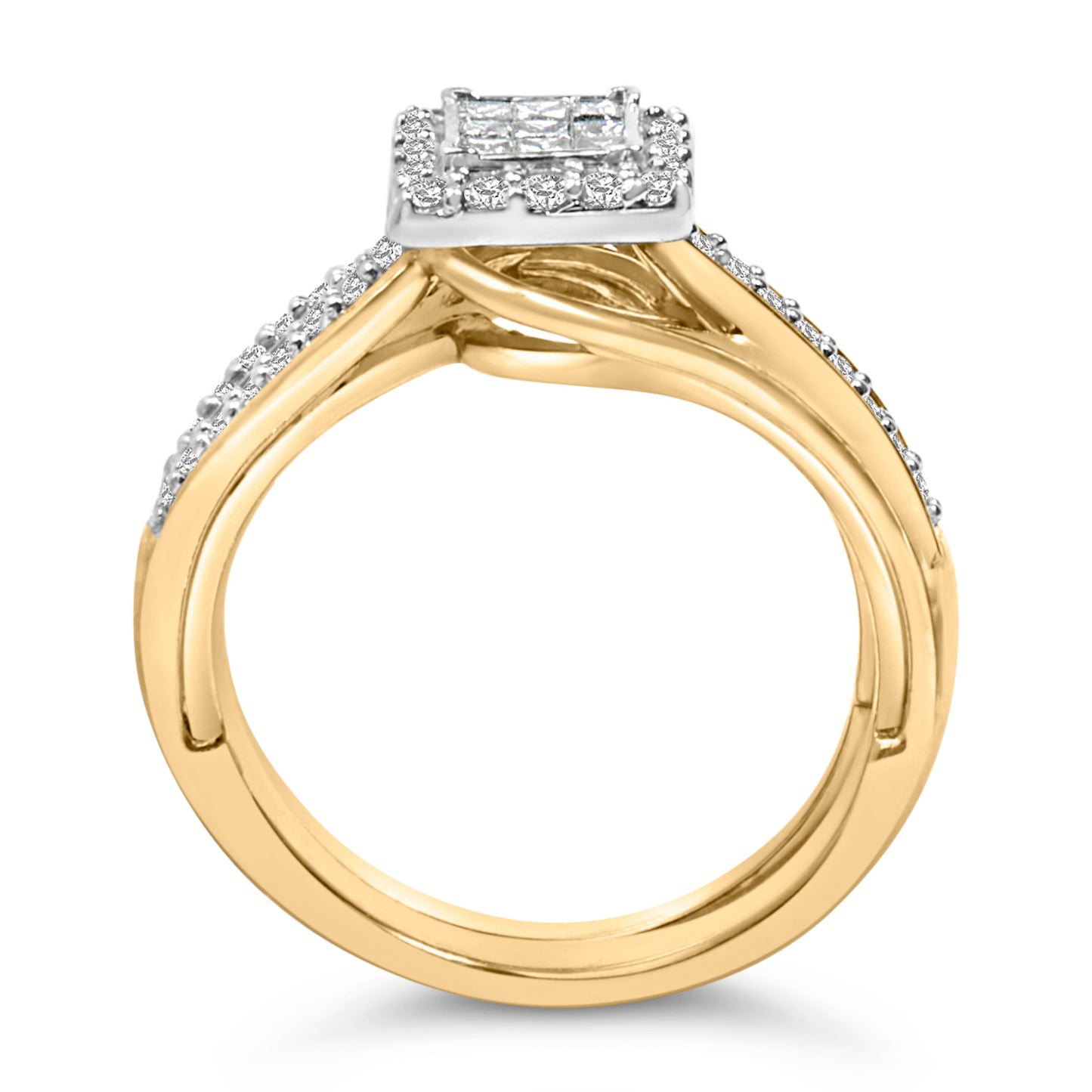 14K Yellow Gold Plated Sterling Silver 1/2 Cttw Princess Square Diamond Bridal Set Otarealm