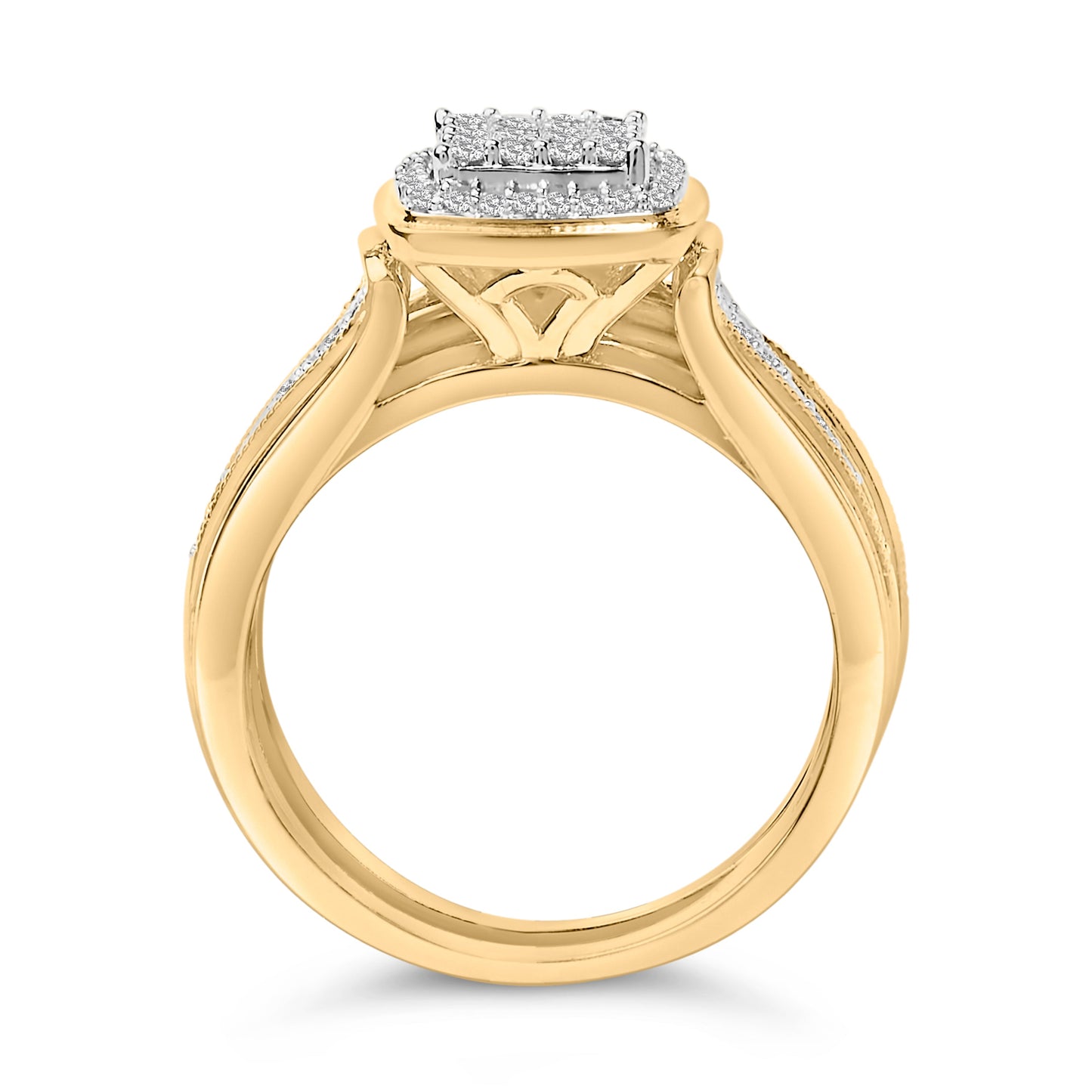 14K Yellow Gold Plated Sterling Silver 1/2 Cttw Diamond Square Cluster Bridal Set Otarealm