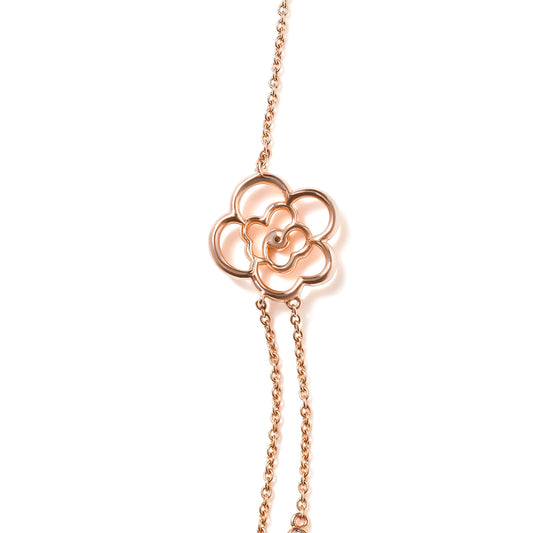 18K Rose Gold 1/2 Cttw Diamond and Freshwater Pearl Double Strand Station Necklace (G-H Color, SI1-SI2 Clarity) - Adjustable up to 16" to 20"