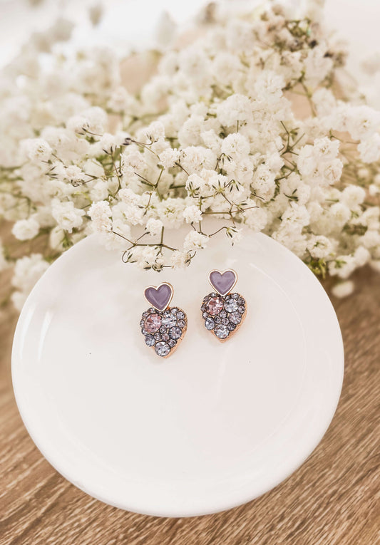 Beautiful Gold and Purple Crystal Heart Earrings Otarealm