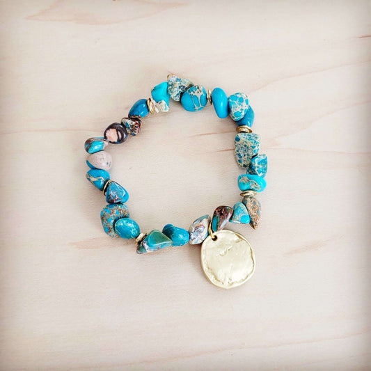 Regalite Beaded Stretch Bracelet w/ Matte Gold Coin Charm 811w Otarealm