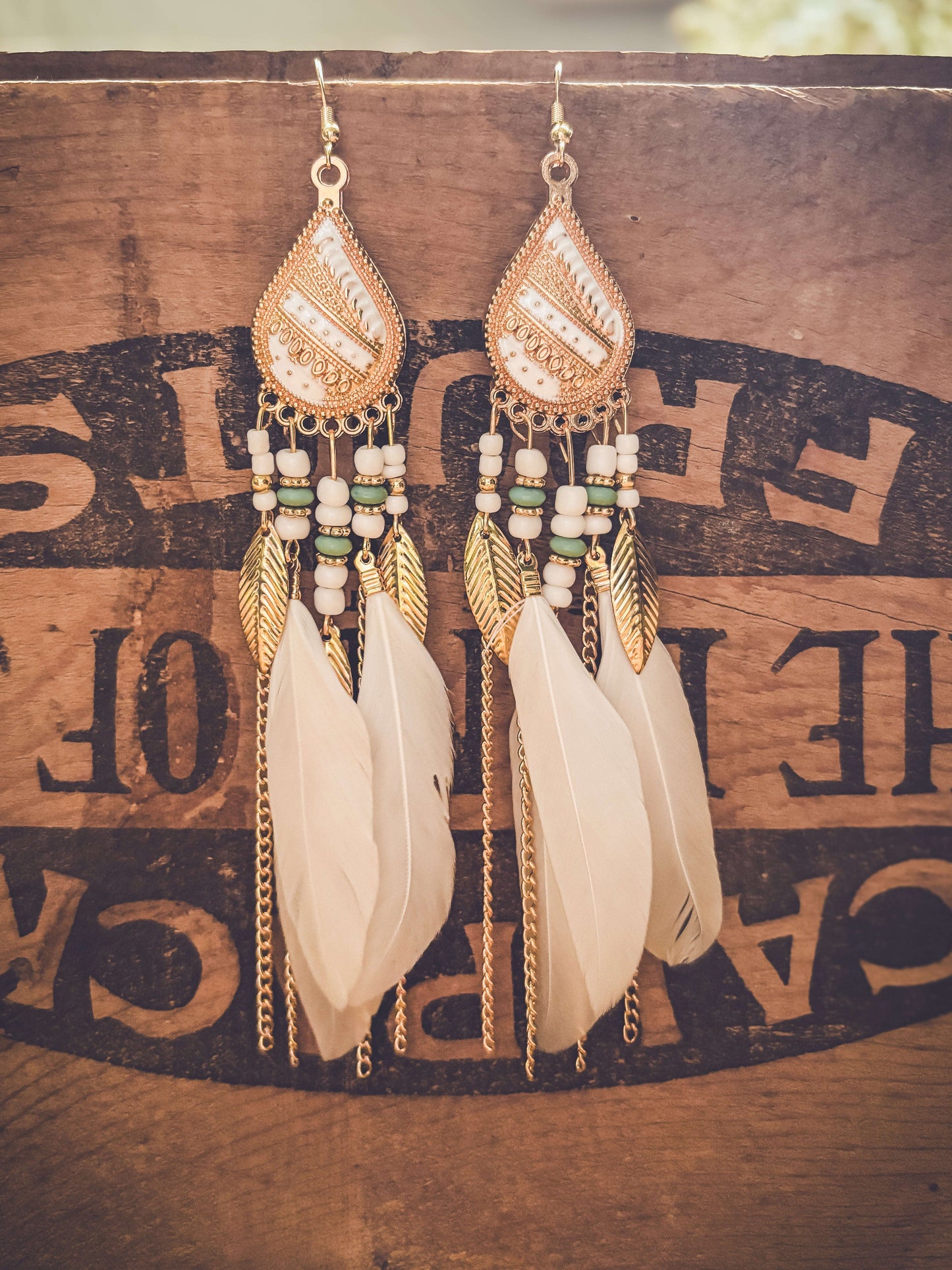 Beautiful White Boho Feather Earrings Otarealm