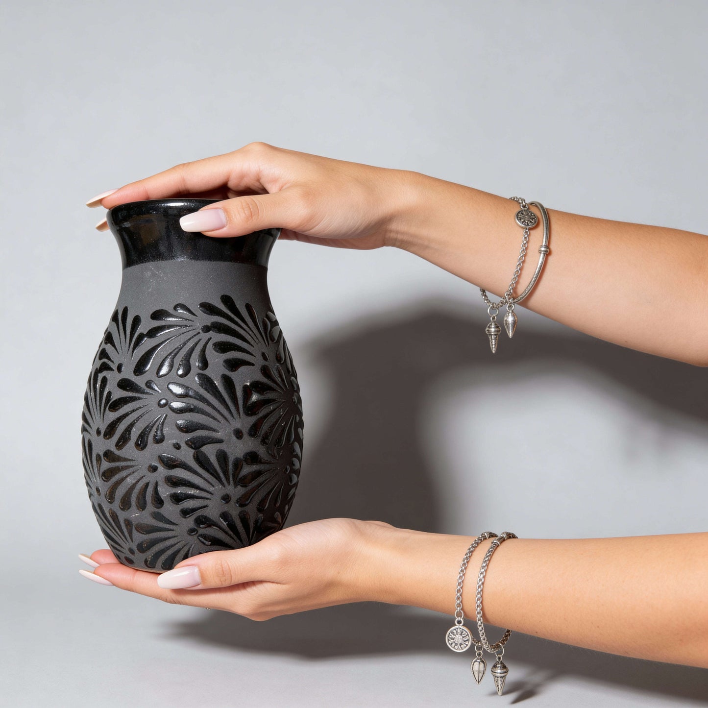 Black Clay Floral Vase Otarealm