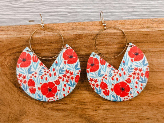 Beautiful Geometric Wood and Gold Poppy Earrings Otarealm