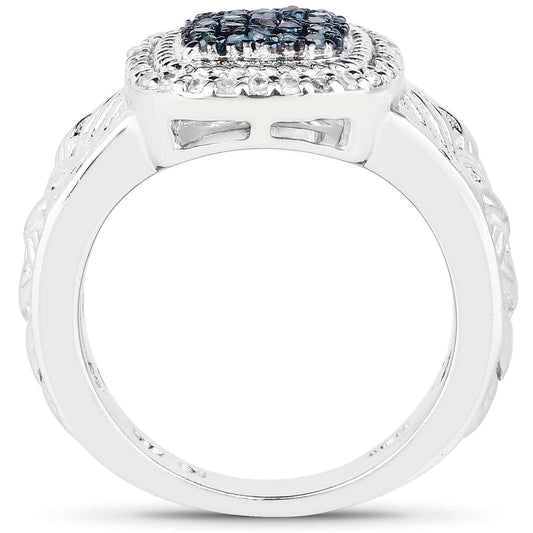 0.28 Carat Genuine Blue Diamond and White Diamond .925 Sterling Silver Ring Otarealm