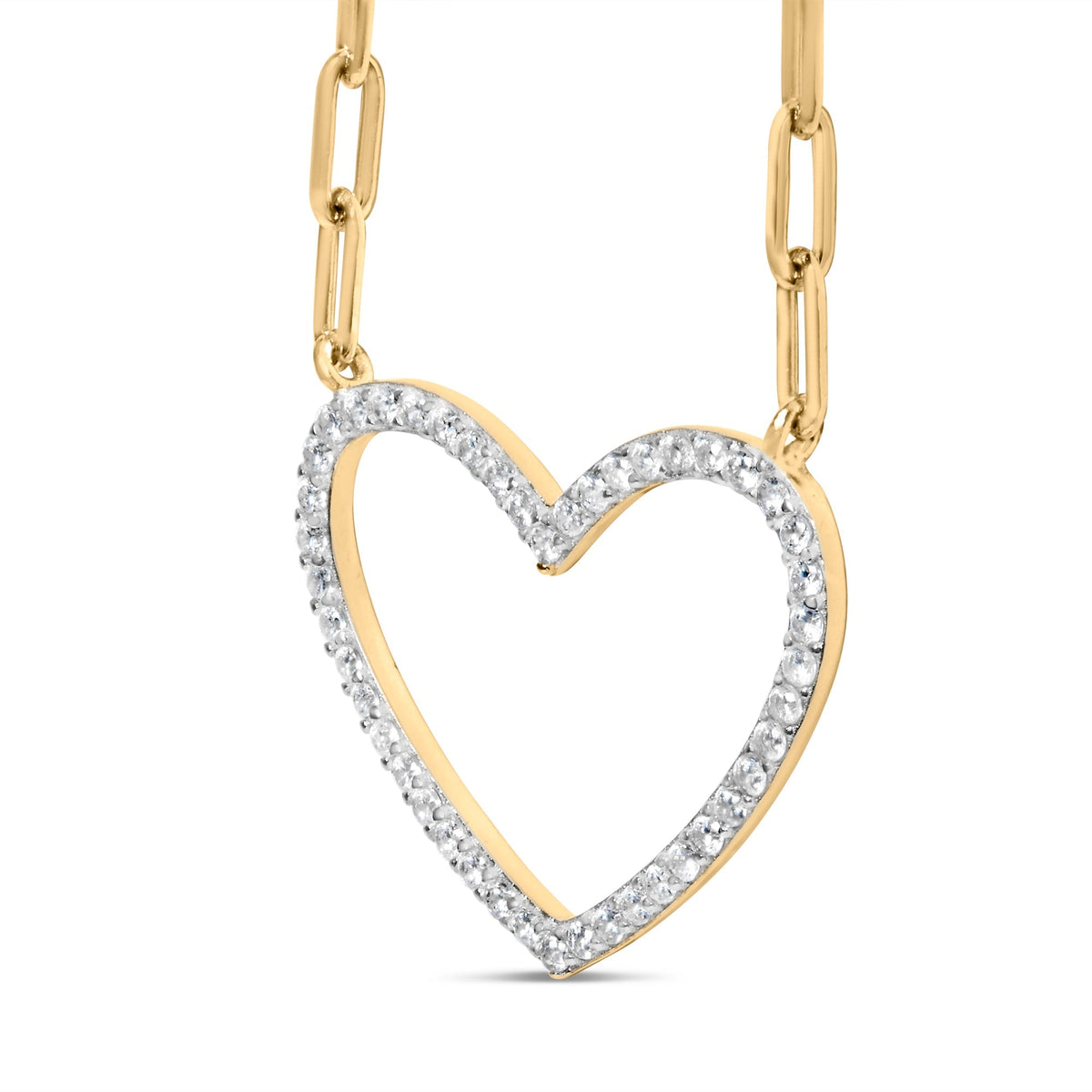 14K Yellow Gold Plated .925 Sterling Silver 1/4 Cttw Diamond Open Heart with Paperclip Chain Pendant Necklace (I-J Color, I2-I3 Clarity) - 18" Inches Otarealm