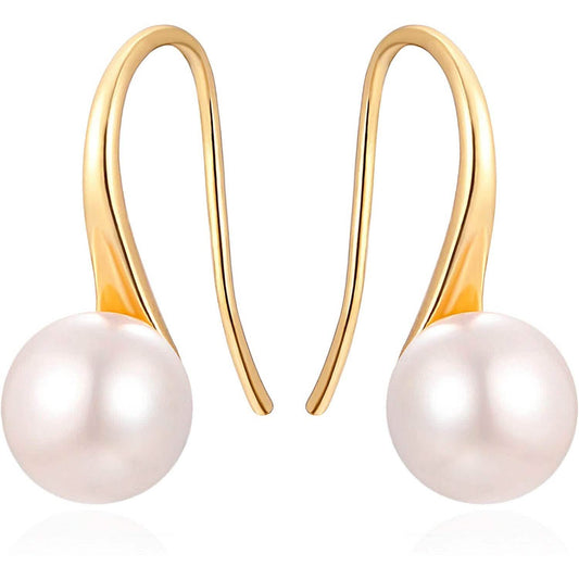 925 Sterling Silver 7.5-8mm White Freshwater Cultured Pearl Dangle Drop Earrings Otarealm