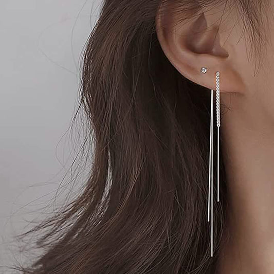 925 Sterling Silver Dangle Chain Tassel Earrings Otarealm