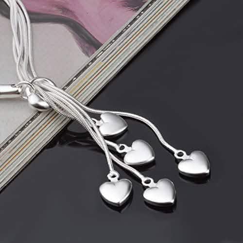 .925 Sterling Silver Five-Line Chain with Five-Heart Bracelet Otarealm