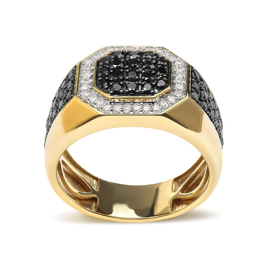 Men's 10K Yellow Gold 1 1/4 Cttw White and Treated Black Diamond Octagonal Halo Band Ring (I-J Color, I2-I3 Clarity) - Ring Size 10 Otarealm