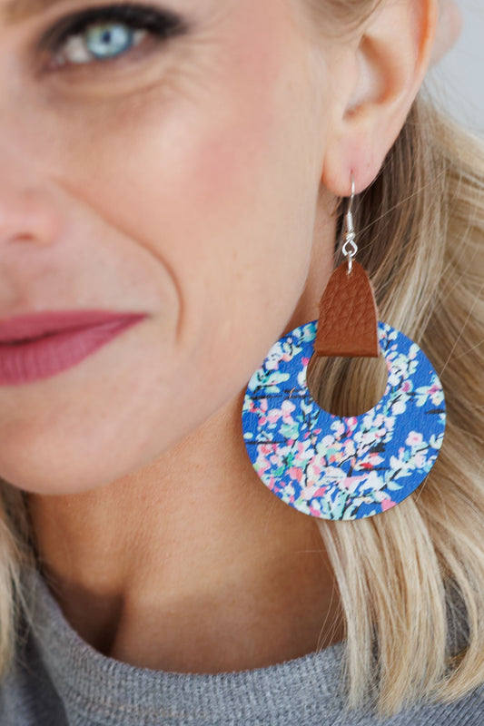 Beautiful Wood and Leather Circle Hoop Earrings