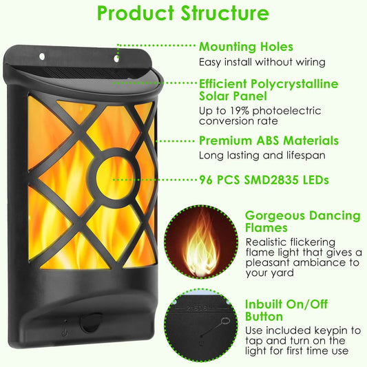 96 LEDs Waterproof Flame Solar Lights Outdoor Otarealm
