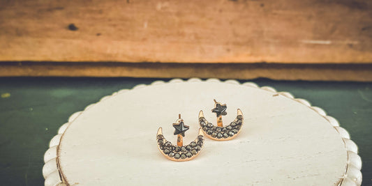 Black Moon and Star Jacket Earrings Otarealm