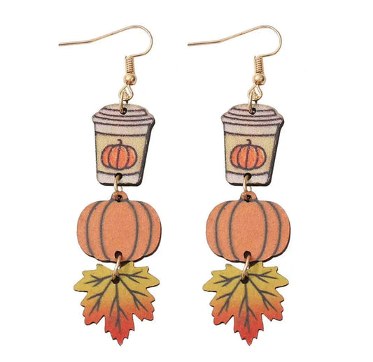 Adorable Fall Pumpkin Spice Coffee Wood Earrings Otarealm