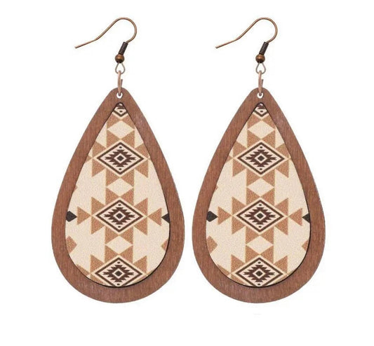 Beautiful Neutral Navajo Wood Drop Earrings