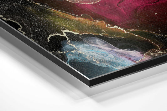 Rainbow Ink Bloom Black Brushed Aluminium Dibond Wall Art