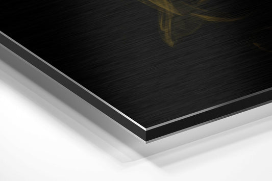Yellow Smoke Wisps on Black Brushed Aluminium Dibond Wall Art