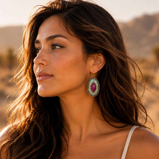 Stacked Stone Blue and Purple Turquoise Golden Drop Earrings Otarealm