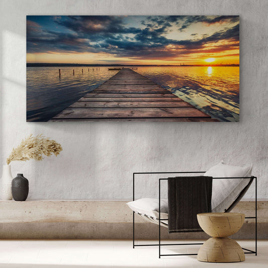 Small Dock By The Vibrant Lake Canvas Wall Art Otarealm
