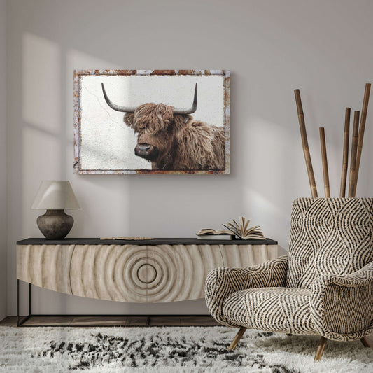 Natural Rustic Highland Cow Canvas Wall Art Otarealm