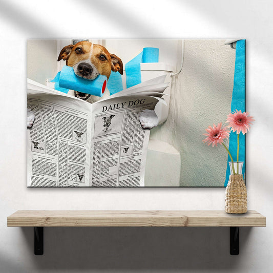 Dog Reading Newspaper On Toilet Canvas Wall Art Otarealm