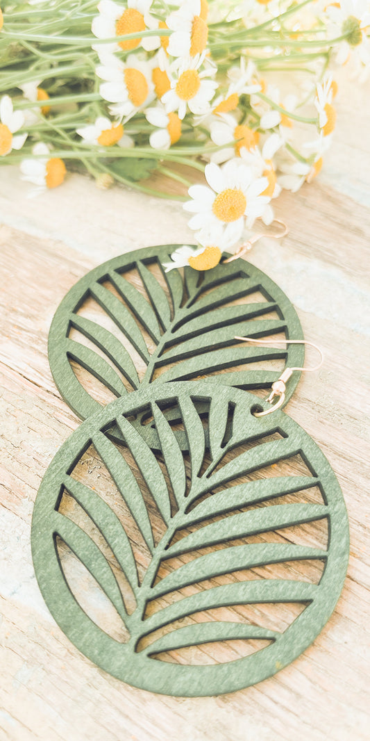 Beautiful Large Green Wood Leaf Earrings