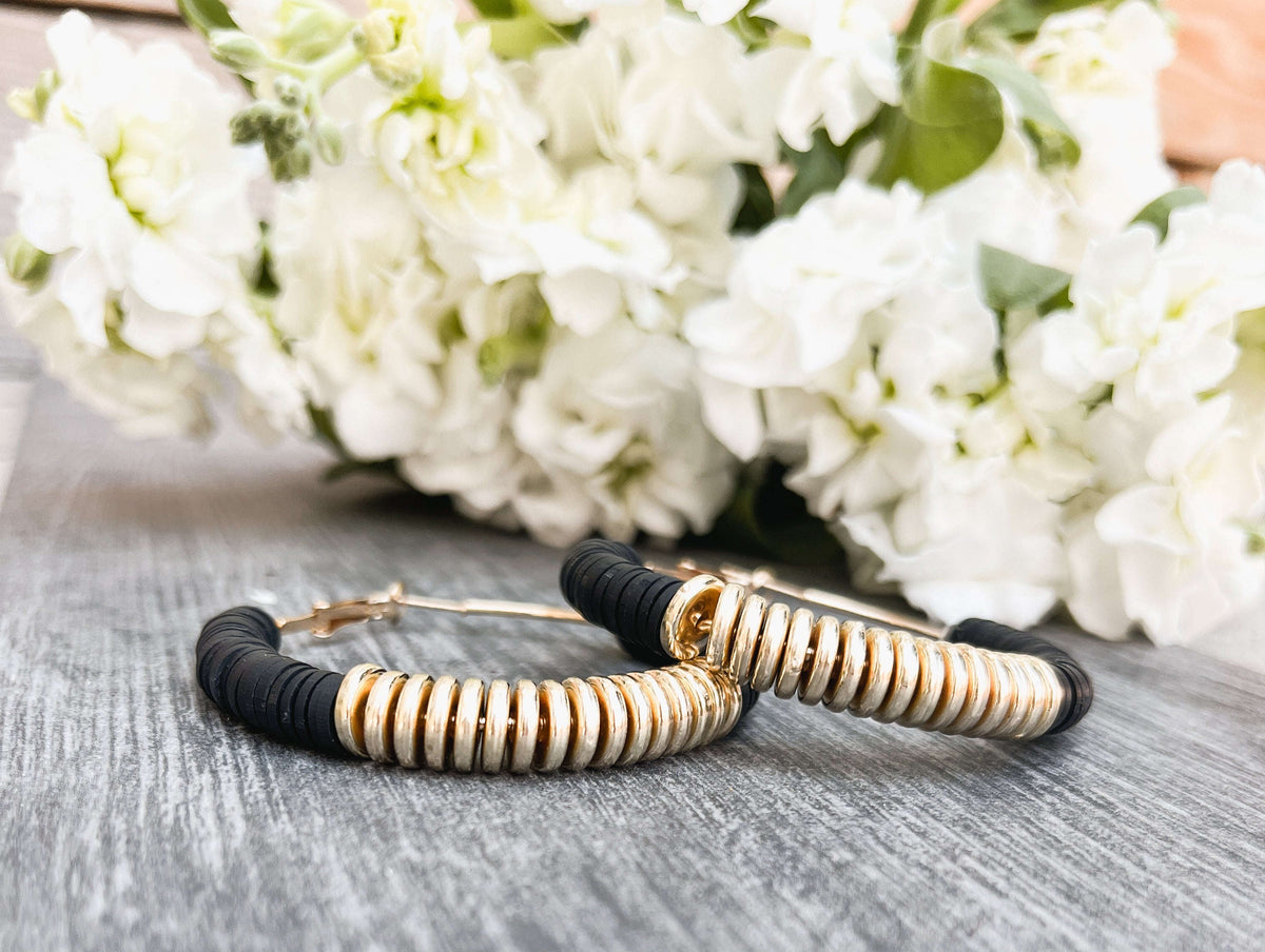 Beautiful Black and Gold Clay Hoops Otarealm